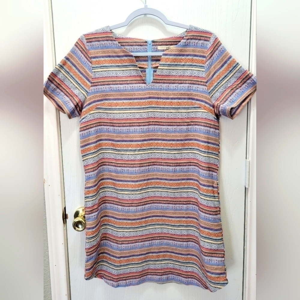 Anthropologie Ellison Striped Woven Dress A-line M tribal boho 100% Cotton